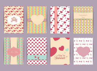 Valentines day and Wedding day Set. Vintage and romantic backgrounds. Vector Design Templates Collection for Banners, Placards, Posters and other use.