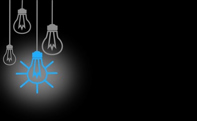 Bright Ideas, blackbord design, whit blue Light Bulb