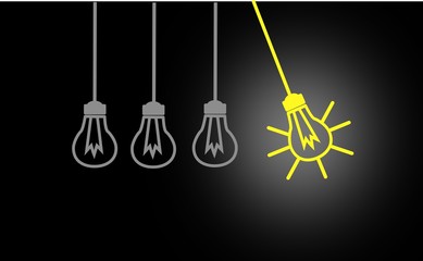 Naklejka premium Bright Ideas, blackbord design, whit yellow Light Bulb