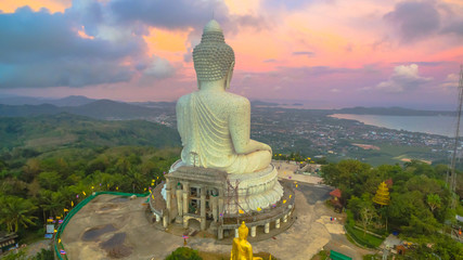 Fototapeta premium Big Buddha statue Was built on a higt hilltop of Phuket Thailand Can be seen from a distance.