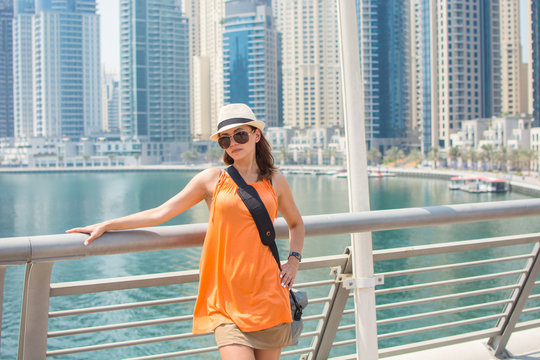 young girl in Dubai, Dubai Marina Bay