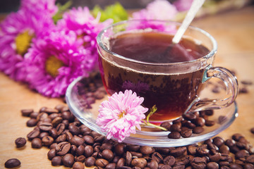 hot coffee with flower