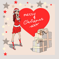 Kerstkaart met kerstvrouw