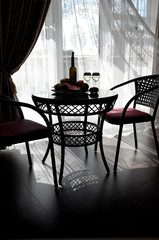 Dinner on the terrace with wine and fruits
