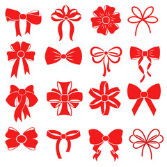 Red gift bow vector silhouettes for decoration