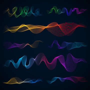 Luminous 3d sound waves, energy effect vector set © MicroOne