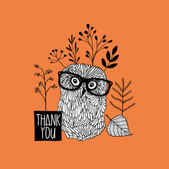 Obraz premium Card print with autumn owl.