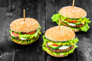American hamburger with beef and vegetables
