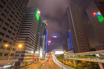 Hong Kong city (central) and traffic of street at night