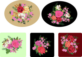 set of five rose decorated ornaments