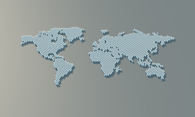 Dotted world map. 3d world map from the barrels. 3d rendering