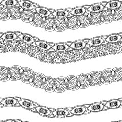 Fototapeta premium Ornamental Indian Black and White Seamless Pattern with spaces. Vector illustration