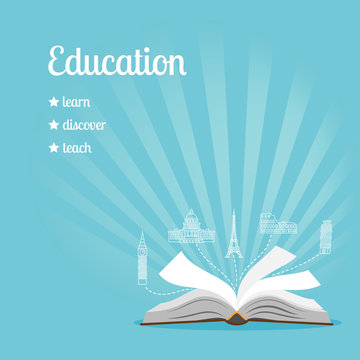 Education background with text learn, discover, teach vector illustration