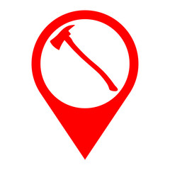 Icono plano localizacion silueta hacha bombero rojo