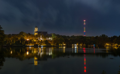 chemnitz, schlossteich, schlossviertel bei nacht