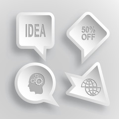 4 images: idea, 50% OFF, human brain, shift globe. Business set.