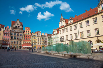 Fototapeta na wymiar Wroclaw, Poland - May 10: Old Town Hall on the Market square on