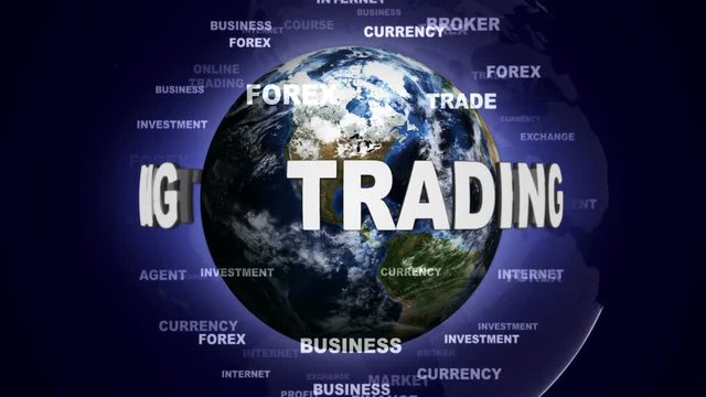 TRADING Text Animation with Keywords and Earth, Loop, 4k
