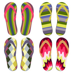 Set of Beach Slippers. Colorful Summer Flip Flops Over White Background
