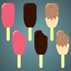 Ice Cream Vector Set.  Ice Cream Dessert on a Wooden Stick.
