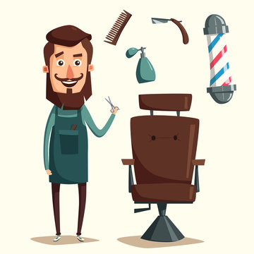 Cute barber character. Cartoon vector illustration