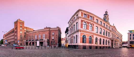 Fototapeta premium City Hall Square with City Hall and Techical university central building in Riga Old Town