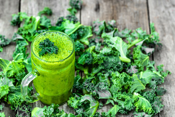 Green smoothie with kale, vegetable leaves, detox drink