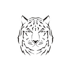 Tiger head on white background. Design element for logo, label, emblem, sign, tattoo. Vector illustration.