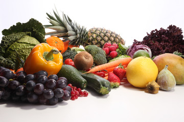 Healthy eating background. Food photography different fruits and vegetables isolated white background. High resolution product