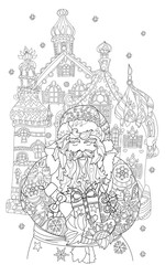 Fototapeta na wymiar Vector cute christmas fairy tale town doodle.
