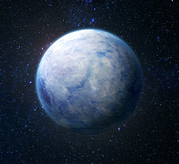 Eco concept. Planet covered with ice on a background of space. N