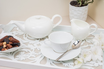 English tea set with dried fruit