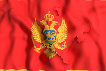 Silhouette of Montenegro map with flag