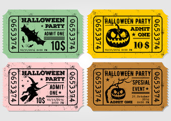 Set of Vintage paper tickets, admit one for Halloween Party