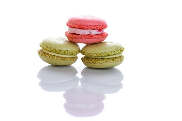 Sweet and colourful french macaroons or macaron on white background