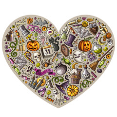 Colorful vector set of Halloween cartoon doodle objects