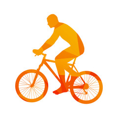 Polygonal mountain biker, abstract orange isolated vector cyclis