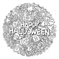 Cartoon cute doodles Halloween inscription