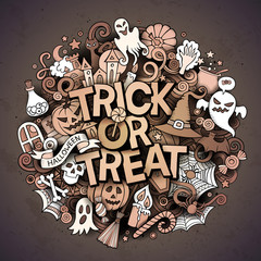 Cartoon cute doodles Trick or treat inscription