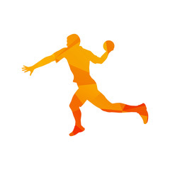 Polygonal handball player, abstract orange isolated vector silho