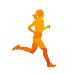 Fototapeta na wymiar Polygonal running woman, abstract isolated vector runner