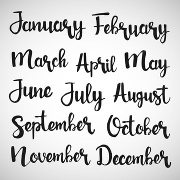 Months of the year handwritten lettering set