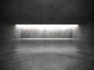 Dark empty room interior with old concrete walls and ceiling