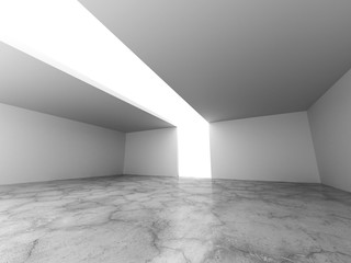 White empty room with concrete floor and ceiling light