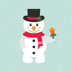 cartoon snowman with bell vector