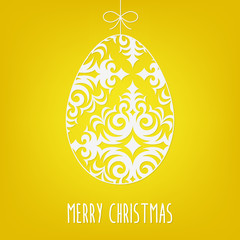 Merry Christmas card with  egg carved. Vector illustration.