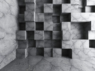 Concrete cubes blocks wall architecture background. Empty dark r