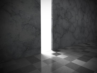 Dark concrete empty room interior with door light