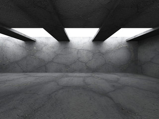 Dark concrete empty room interior. Abstract urban architecture b