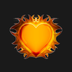Heart on fire on a dark background. Vector.